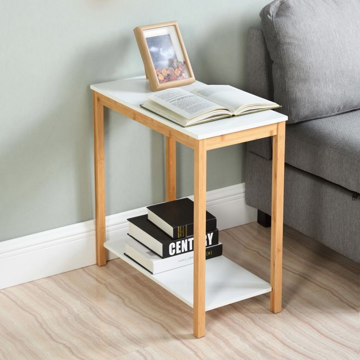urban meuble table à point 2 niveaux bout de canapé bois blanc étagère